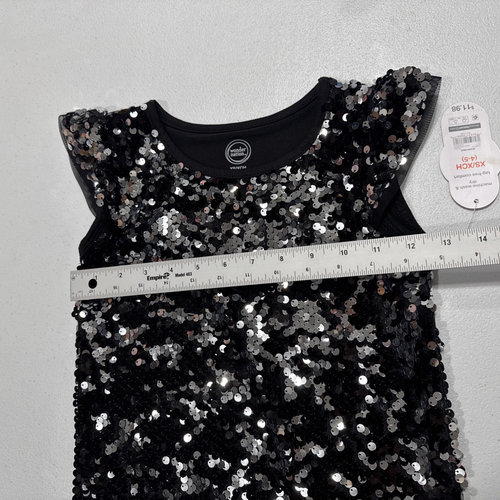 Wonder Nation Black Sequin Party Dress Girls Sz XS (4-5) Cap Sleeve Mix Media - Picture 5 of 7
