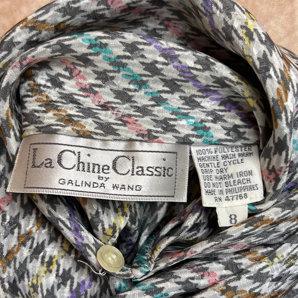 Blusa bufanda cuello satinado pata de gallo vintage clásica de Galinda Wang La Chine Foto 4 de 4