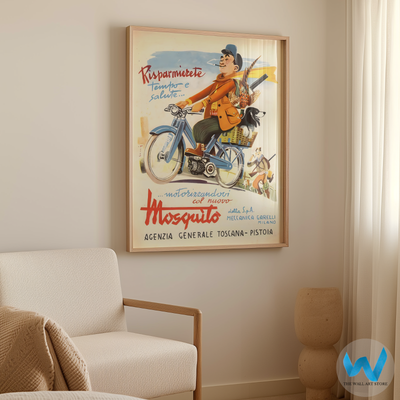 1954 Mosquito Motorcycle Poster - Italian Wall Art - 12X16/16X20