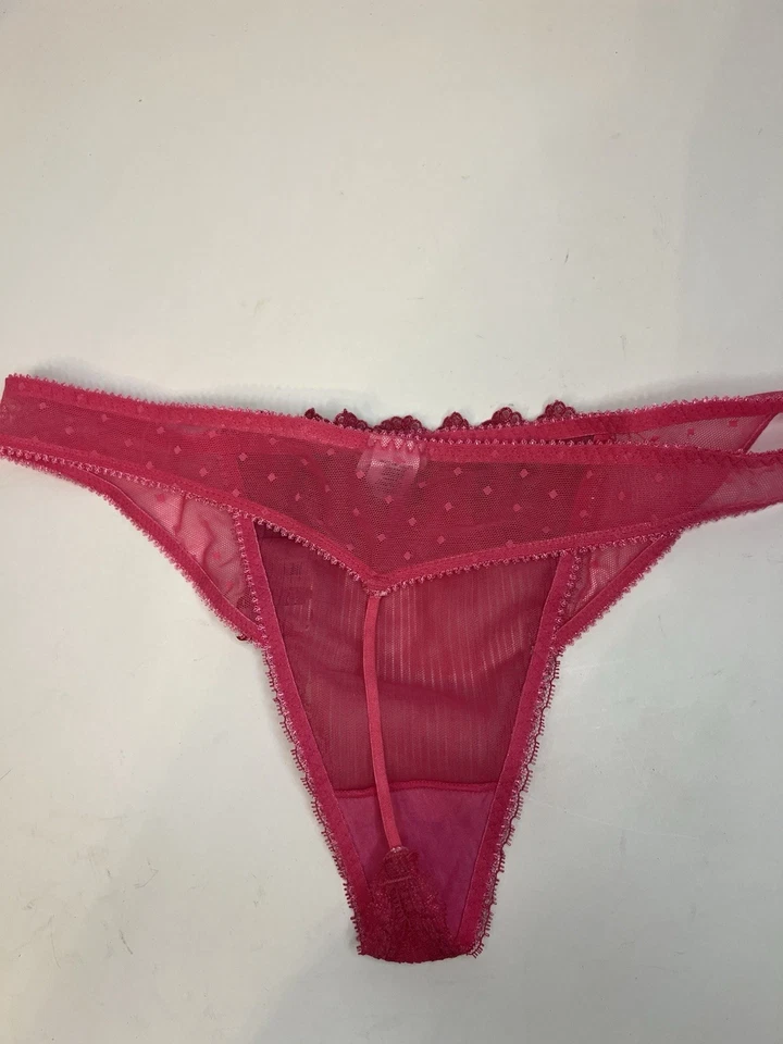 NWT JEZEBEL LARGE BLACK PINK BABYDOLL BOW LACE VINTAGE RARE THONG PANTIES - Image 2 of 3