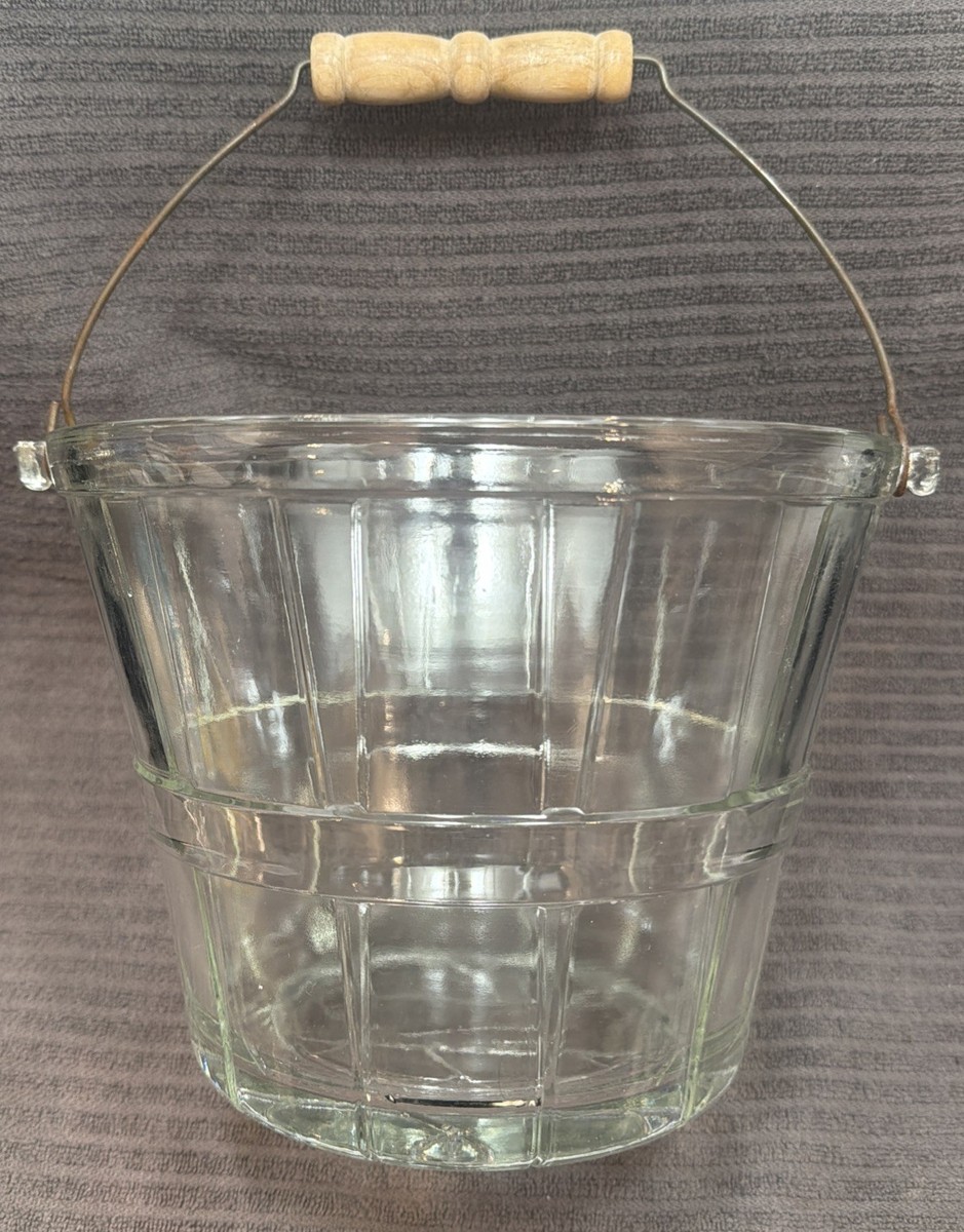 Vintage Anchor Hocking Heavy Clear Glass Bushel Basket Ice Bucket