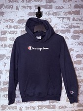 Classic CHAMPION Hoodie Sweatshirt Pullover - Blue Size Youth Large