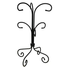 Black Metal Mug Tree Stand Leaf Detail 6 Hook Display Holder Kitchen Vintage