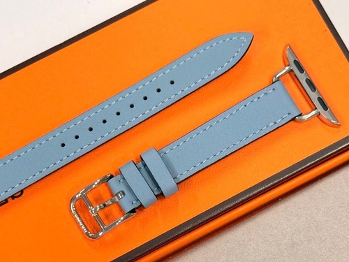 Hermes Apple Watch Band Leather Strap Blue Lin Double Tour 38mm 40mm 41mm 42mm - Zdjęcie 6 z 9