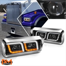 For 81-19 Kenworth W900/Western Star 4800 LED DRL Projector Headlight/Lamp Black