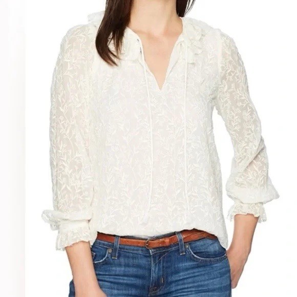 NWOT Rebecca Taylor Silk V Neck All Over Floral Embroidered blouse  ( US2 )
