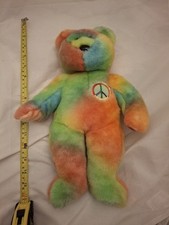 Peace The Bear Ty Beanie Buddy Soft Toy 14 Inch Plush Tie Dye 1999 RETIRED.