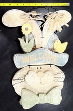 Rustic Wooden Easter Bunny “WELCOME” Wall Hanging Sign Primitive Spring Door Dec