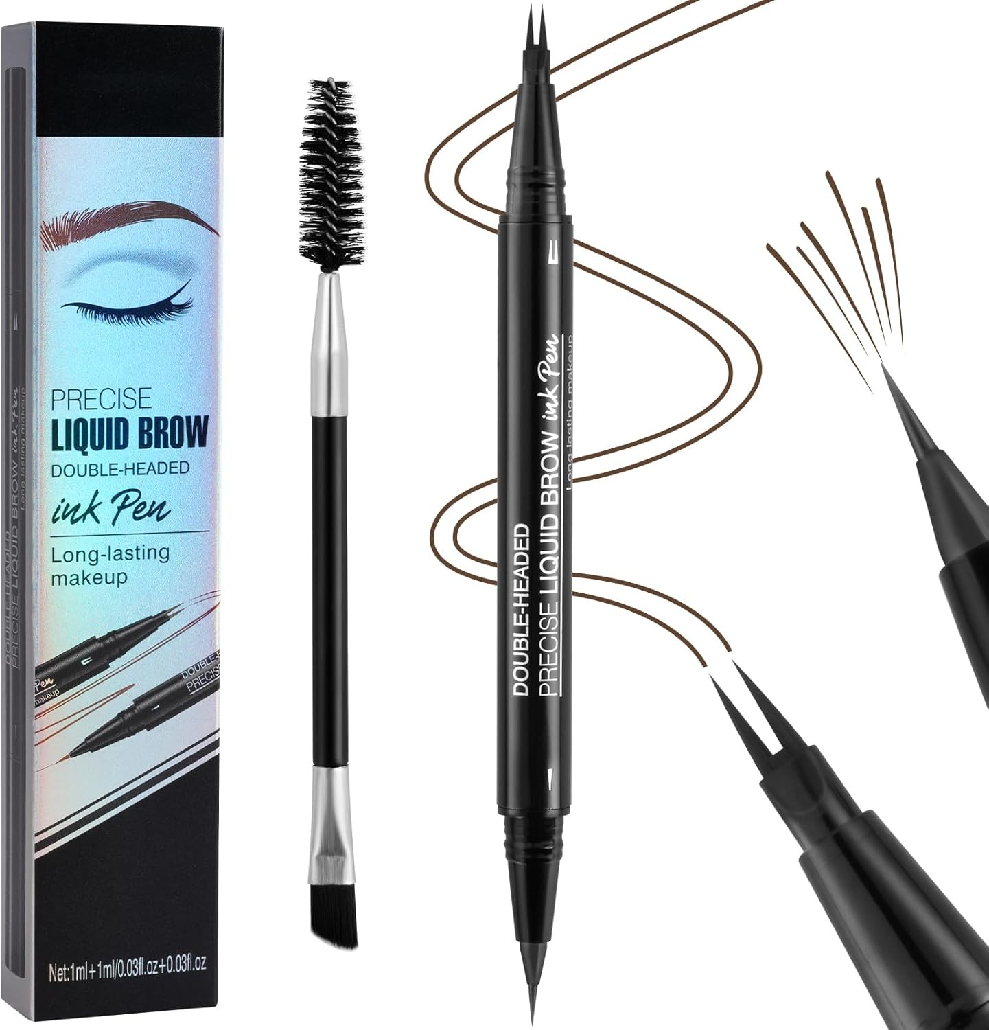 LOPHE Waterproof Microblade Eyebrow Pen, 2 Fork Tip & Precision Brush Dual-Head