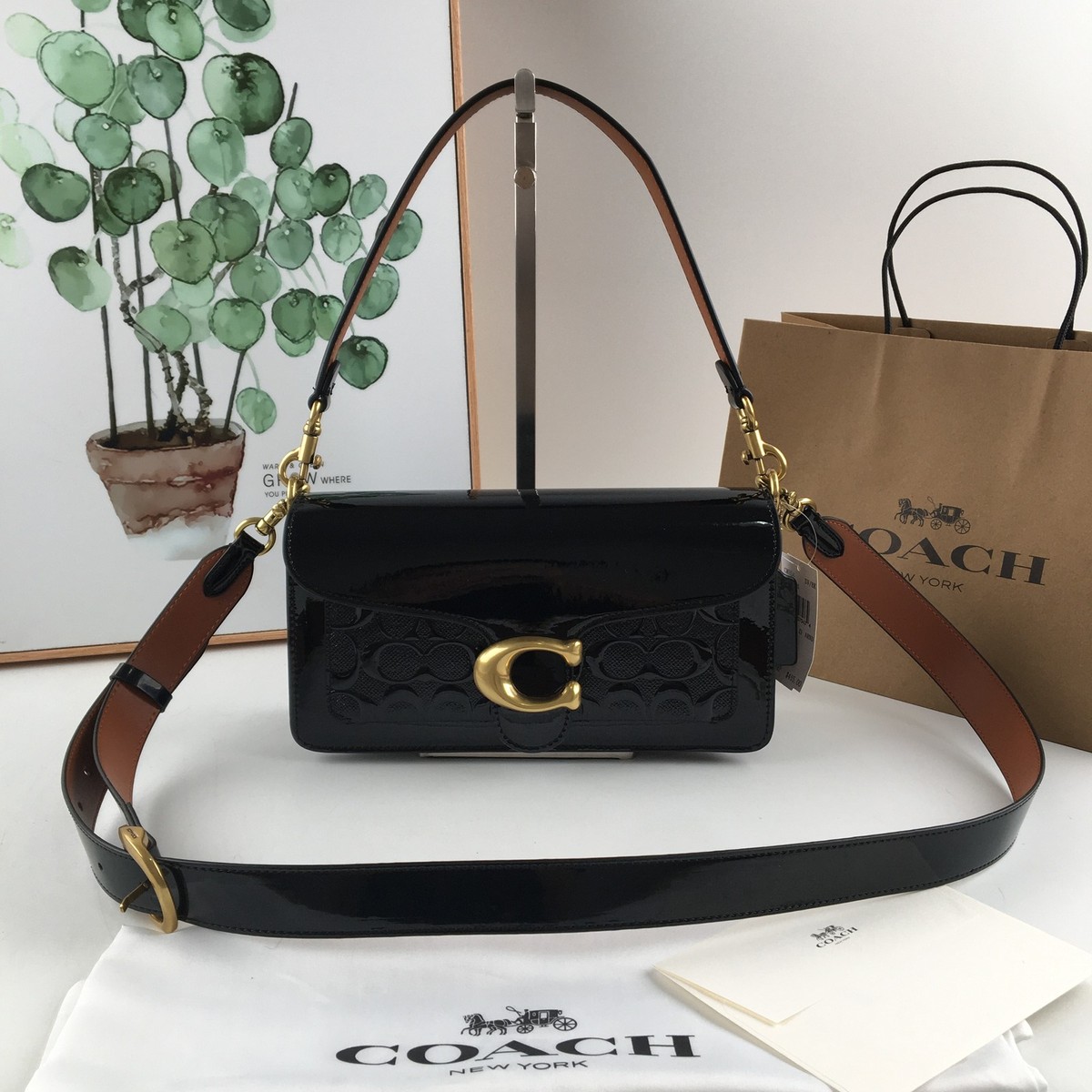 Coach Tabby 26 Signature Patent Leather Shoulder Bag CM554 Black