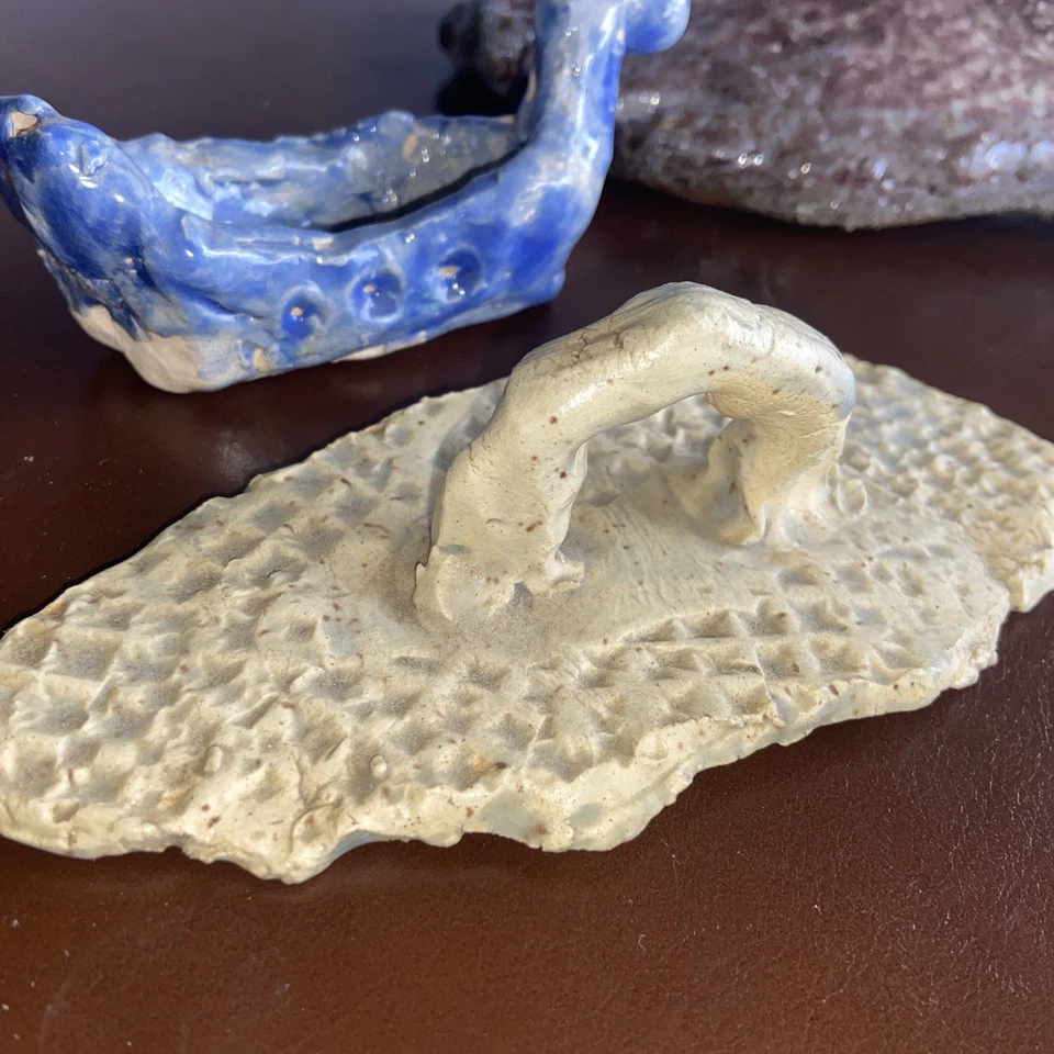 Lot of 5 Vintage 70’s Hand Made Painted Ceramic Figures Art One Of A Kind Foot - Image 4 of 4