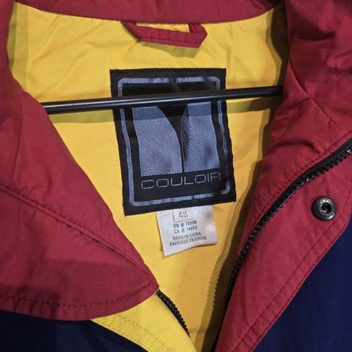 Vintage Couloir Ski Jacket Coat Womens EU Size 48 Purple Red Yellow Hidden Hood - Picture 3 of 9