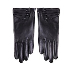 Nappa Leather Gloves Warm Lining Winter Button Decoration Lambskin for Women