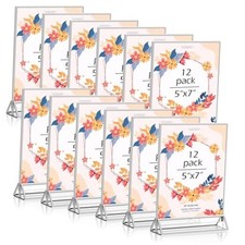 Acrylic Sign Holders, 12 PCS Wedding Table Sign with Silver Borders 5" x 7"