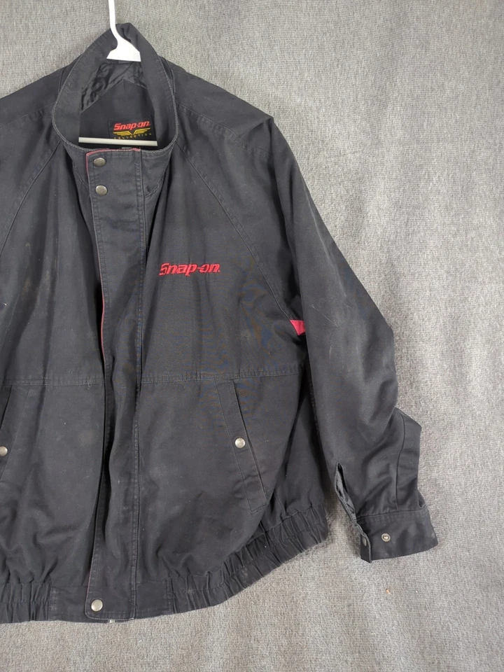 Jaqueta masculina vintage SNAP-ON bordada com zíper completo forrada preta tamanho XL - Imagem 3 de 4