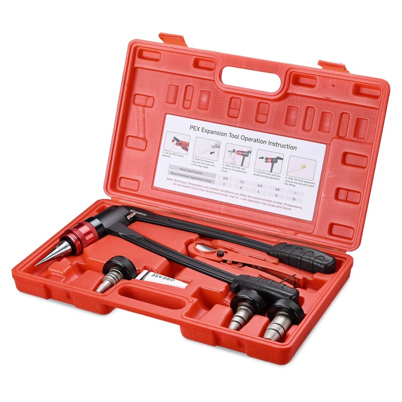 Yessources PEX Expansion Tool Kit 1/2" 3/4" 1" Tube Expander Auto Rotation Heads