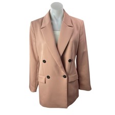 MNG Mango Women's Pink Double Breasted Peak Lapel Blazer Coat Jacket Size 6 