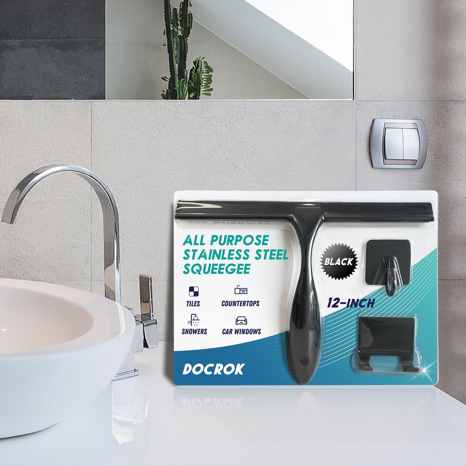 All-Purpose Stainless Steel Shower Squeegee for Shower Doors with 2 Adhesive ...