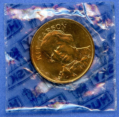 #ad #ad Husky Oil Co. Rugged Americans Kit Carson 1quot; Bronze Token Coin Medal Sealed $6.95