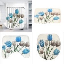 4 Pcs Bathroom Set Floral Blue Grey Roses New