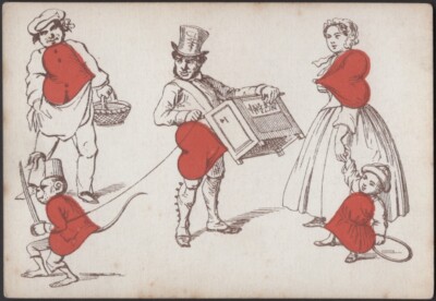 Playing Cards Single Old 1850 Antique Transformation Card MAN + MONKEY DANCE Art