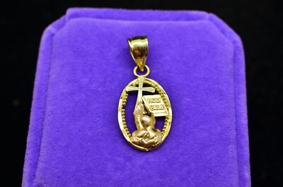 14K Yellow Gold Oval Framed Cross Holy Bible & Prayer Hands Pendant Charm