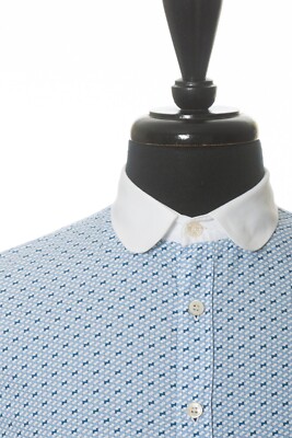 Etro Blue Geometric Print Contrast Collar Shirt 26919