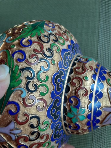 Vintage Chinese Cloisonne Champleve Brass Lotus Flower Vase - Picture 16 of 19