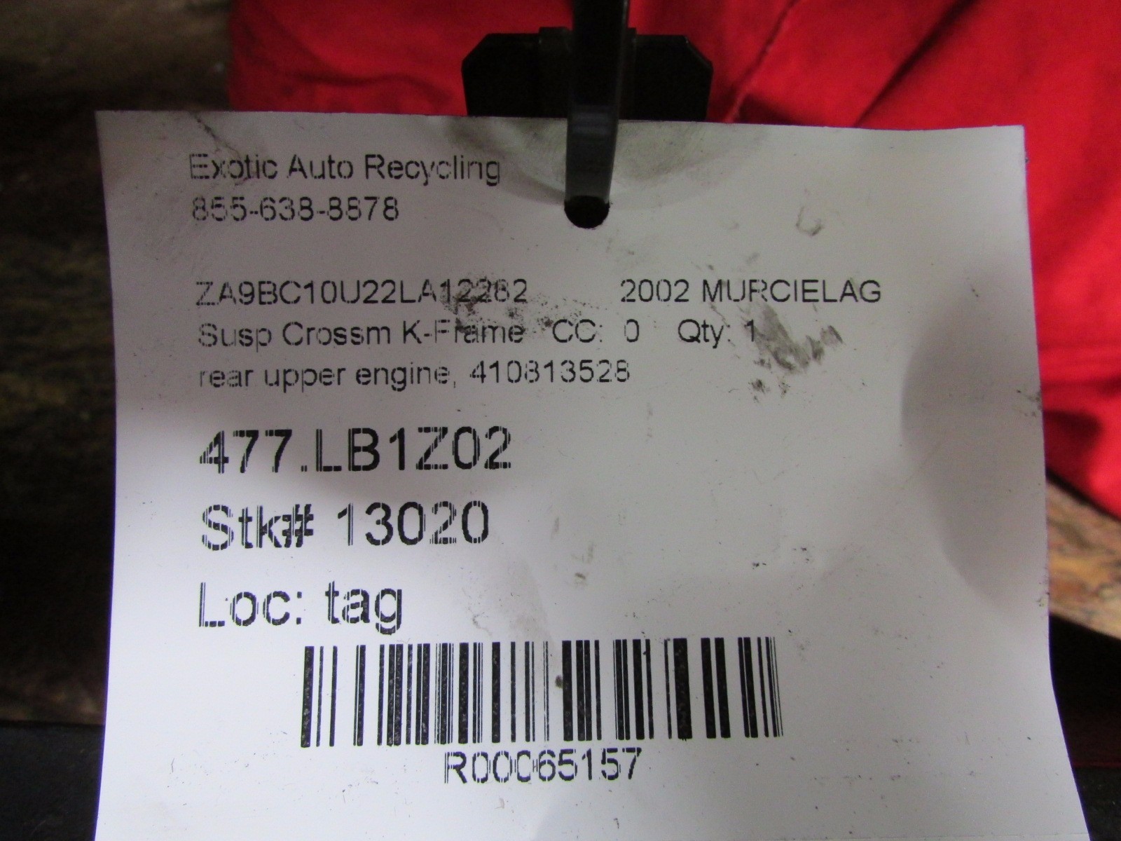 Lamborghini Murcielago, Rear Upper Engine Cross Member, P/N 410813528