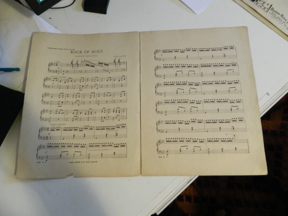 1903 Rock of Ages Frederic Lewis McKinley piano grande partitura variante verde Foto 3 de 4