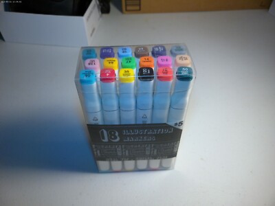 18 Illustration Marker Sketch Drawing Broad & Fine Tips on Each