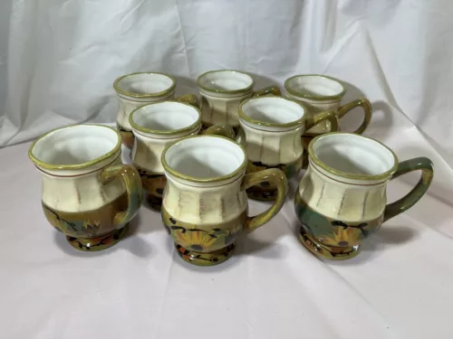 Set Of 8 Margaret Le Van Designs International Sunflower Ceramic Footed Mugs