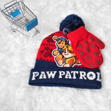 Nickelodeon Paw Patrol Beanie and Mitten Set Boys Blue Red Chase Rubble Marshall