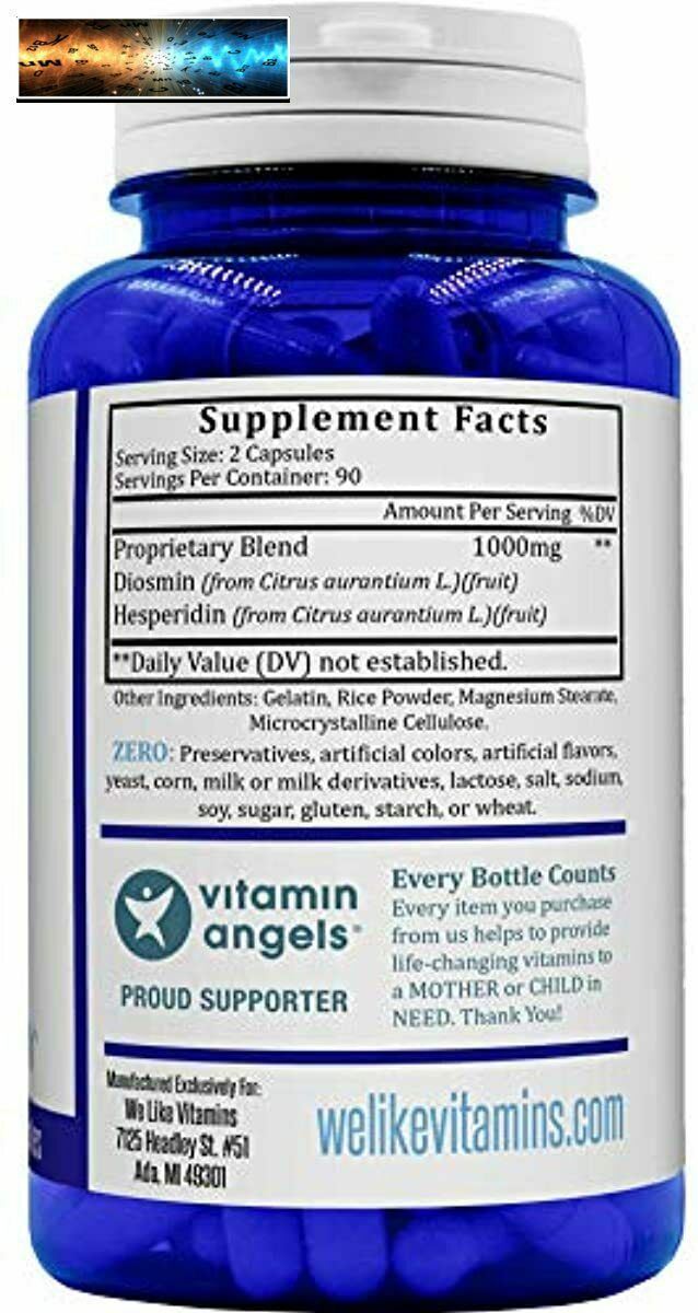 Diosmin Hesperidin 1000mg Per Serving 180 Capsules 90 Day Supply
