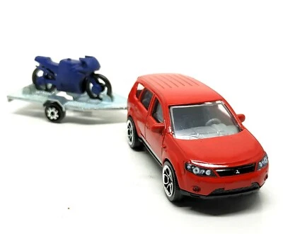 Majorette Mitsubishi Outlander Red with Motorbike Trailer 1:64 no Package - Image 1 of 4