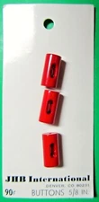 (3) VINTAGE JHB 5/8" RED PLASTIC 2-HOLE TOGGLE STYLE BUTTONS NOS CARD-J811