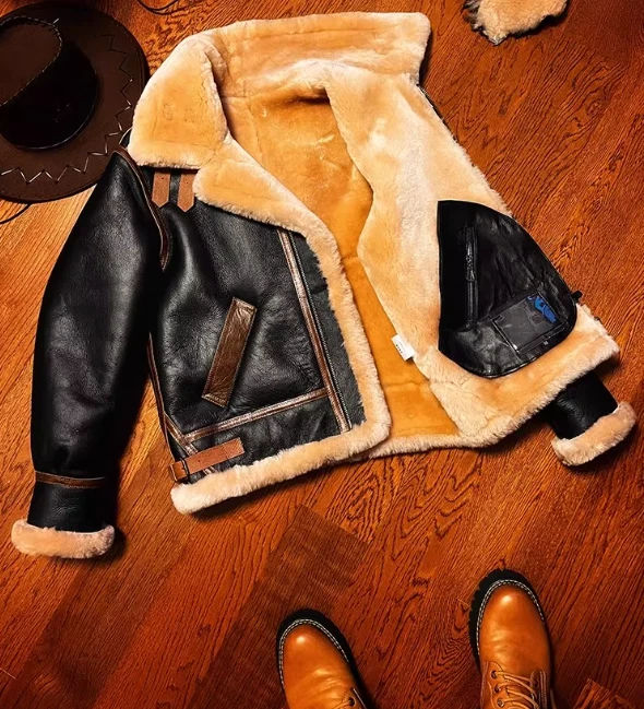 Классический ВВС B3 меховая куртка. Мужчины роскошь толщиной шерсти теплый стриженный мех пальто - Изображение 3 из 4