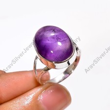 Natural Purple Amethyst Stone Ring 925 Sterling Silver Ring Jewelry Gift for Her