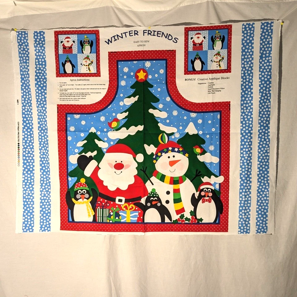 Delantal de muñeco de nieve de Navidad panel de tela, amigos de invierno cocina retro de colección lunares Foto 2 de 4