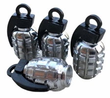 4x Grenade Wheel Tire Valve Cap Stem Cover For Bike, Car, Trucks Silver