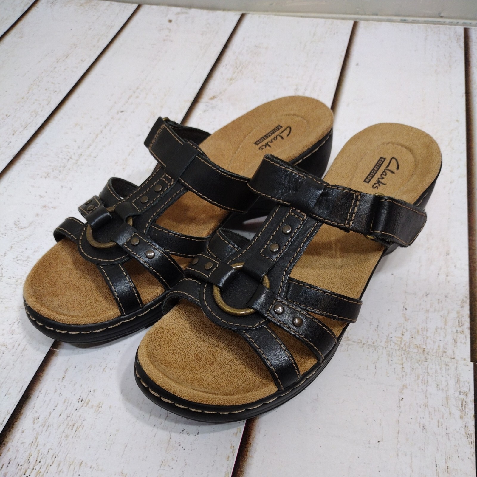 Women's Clarks Slip On Sandals Leather 