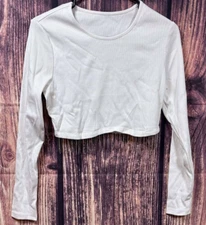 Zando - Women Soft Ribbed Sparkly Rhinestone Fringe Long Sleeve Crop Top Size L