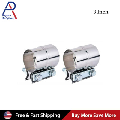 2PCS 3.0 Inch Exhaust Clamp Lap Joint Band Clamp T304 Stainless Steel for Pipes