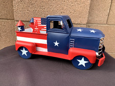 METAL FARMHOUSE TRUCK RED WHITE BLUE STAR FIREWORK FLAG PATRIOTIC 4TH JULY DECOR