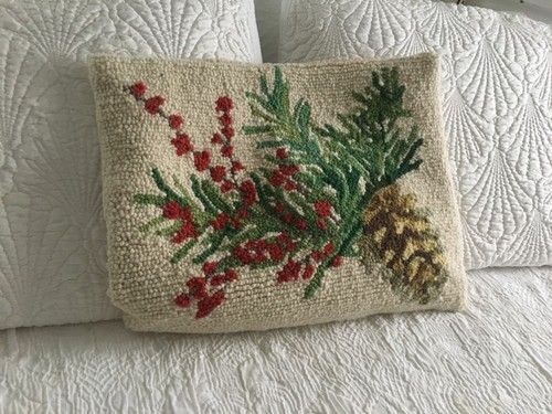 Peking Handicraft Balsam Winter Pinecone Red Berries 18" Hook Pillow 17" x 14"