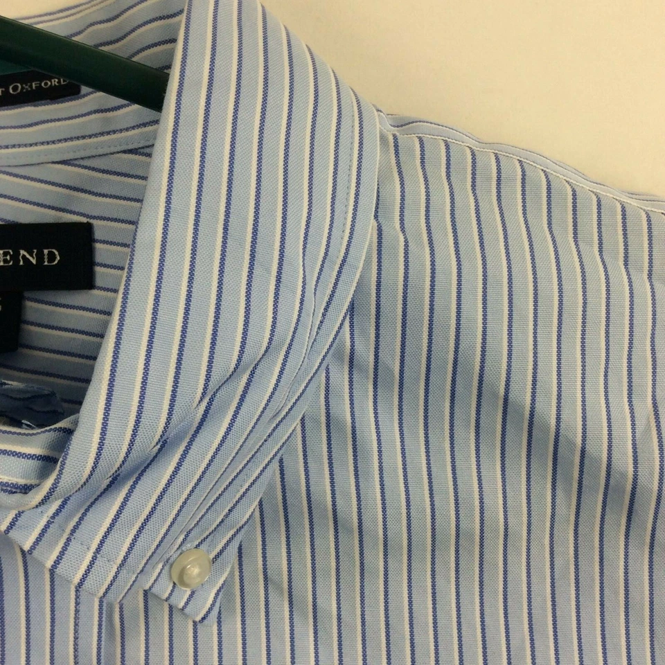 Land's End Shirt Men Size 16-35 Blue Striped Button Down Pinpoint Oxford - Image 3 of 4
