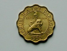 Paraguay 1953 25 CENTIMOS Coin AU++ with Toned-Lustre & Special Scalloped Shape