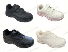 New Men's Sneakers Leather Comfort Hook and Loop Cushion Sole Walking Lace Up