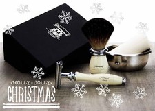 4 Piece Mens Shaving Set in Ivory Color - Perfect Christmas Gift for Men