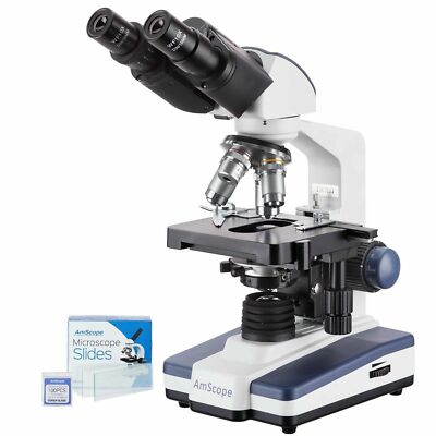 AmScope 40X-2500X LED Labor Fernglas Verbindung Mikroskop Mit 50pc Blanko Folien